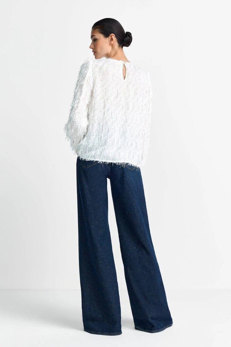 Weiße Chiffonbluse mit Fransen - Image 2