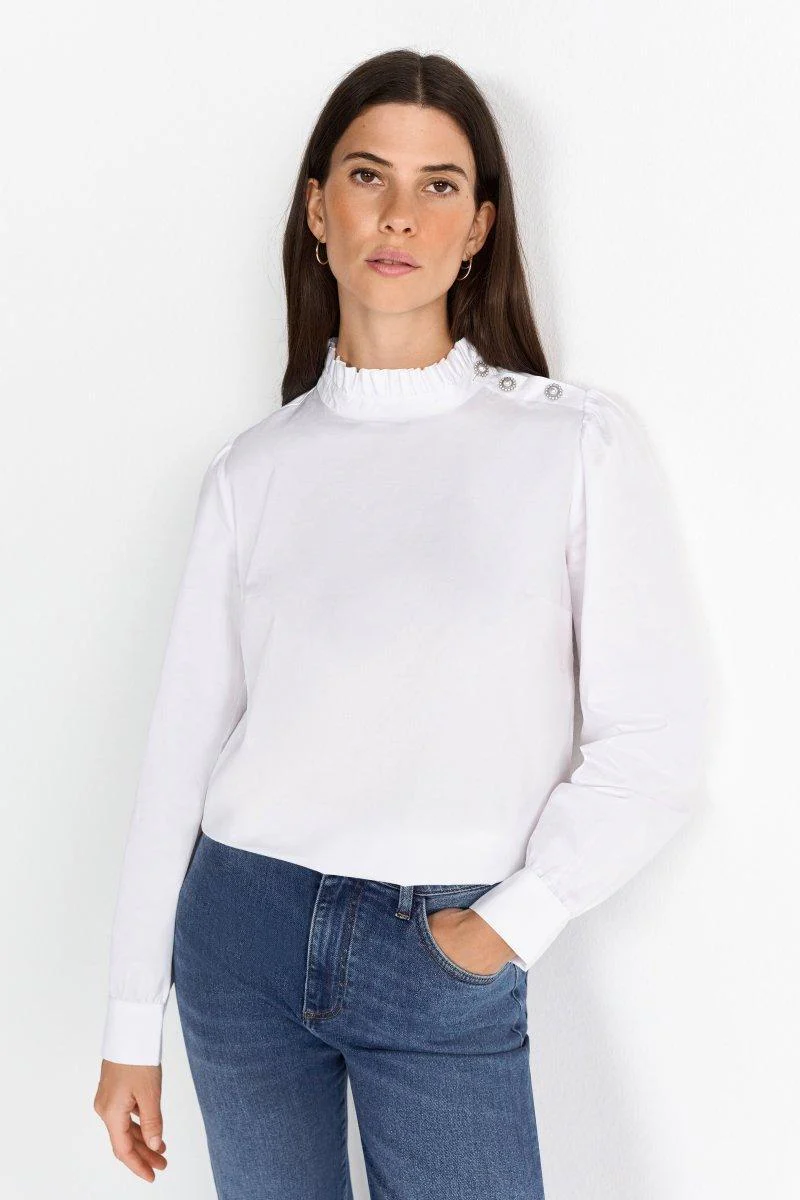 Weiße Bluse mit Rüschenkragen