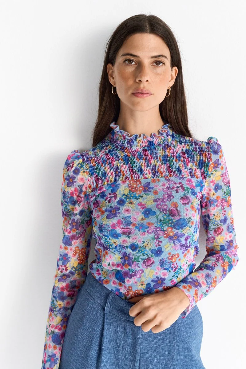 Mesh-Shirt mit Blumenprint